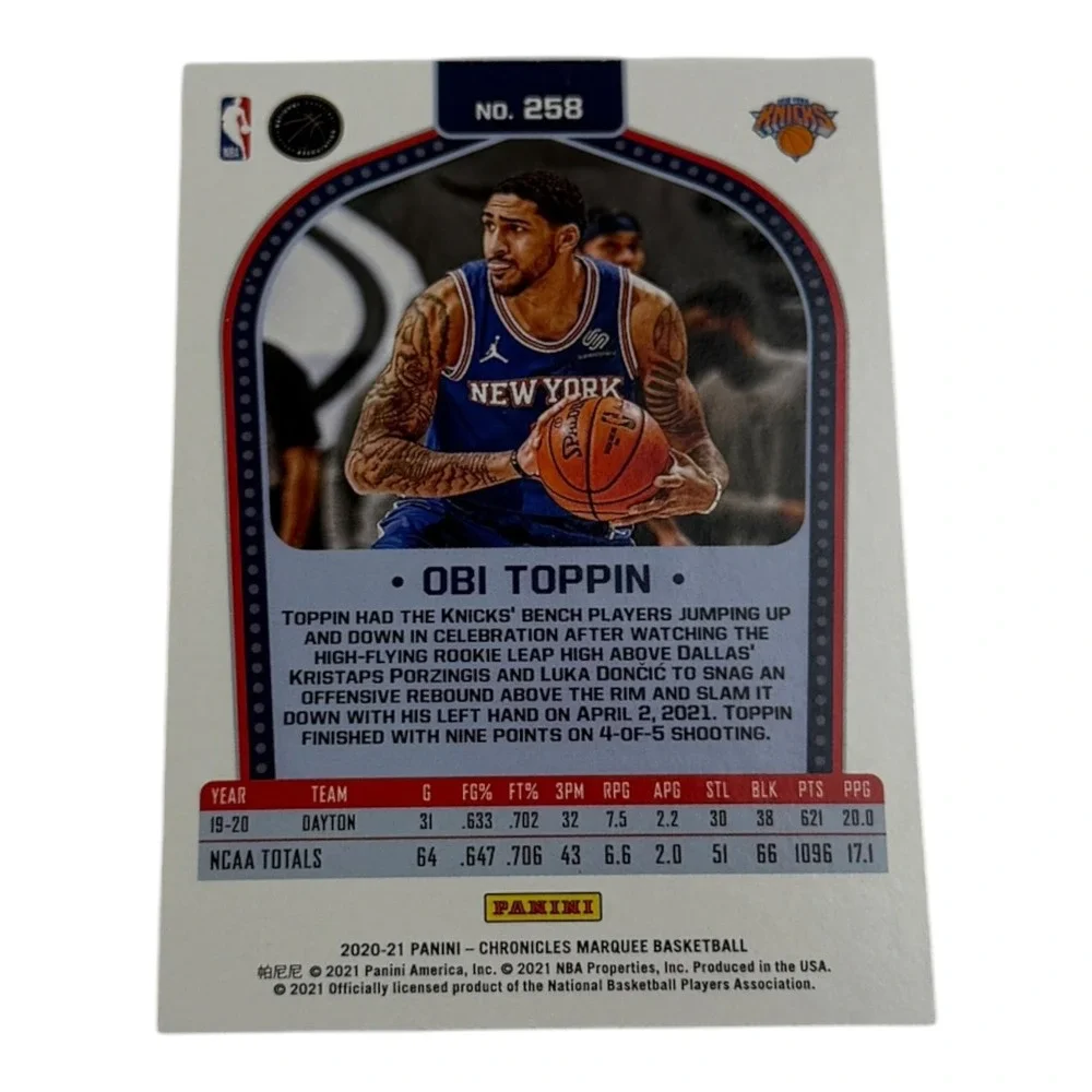 Obi Toppin 2020-21 Panini Chronicles‎ Marquee Rookie Card 258 New York Knicks RC